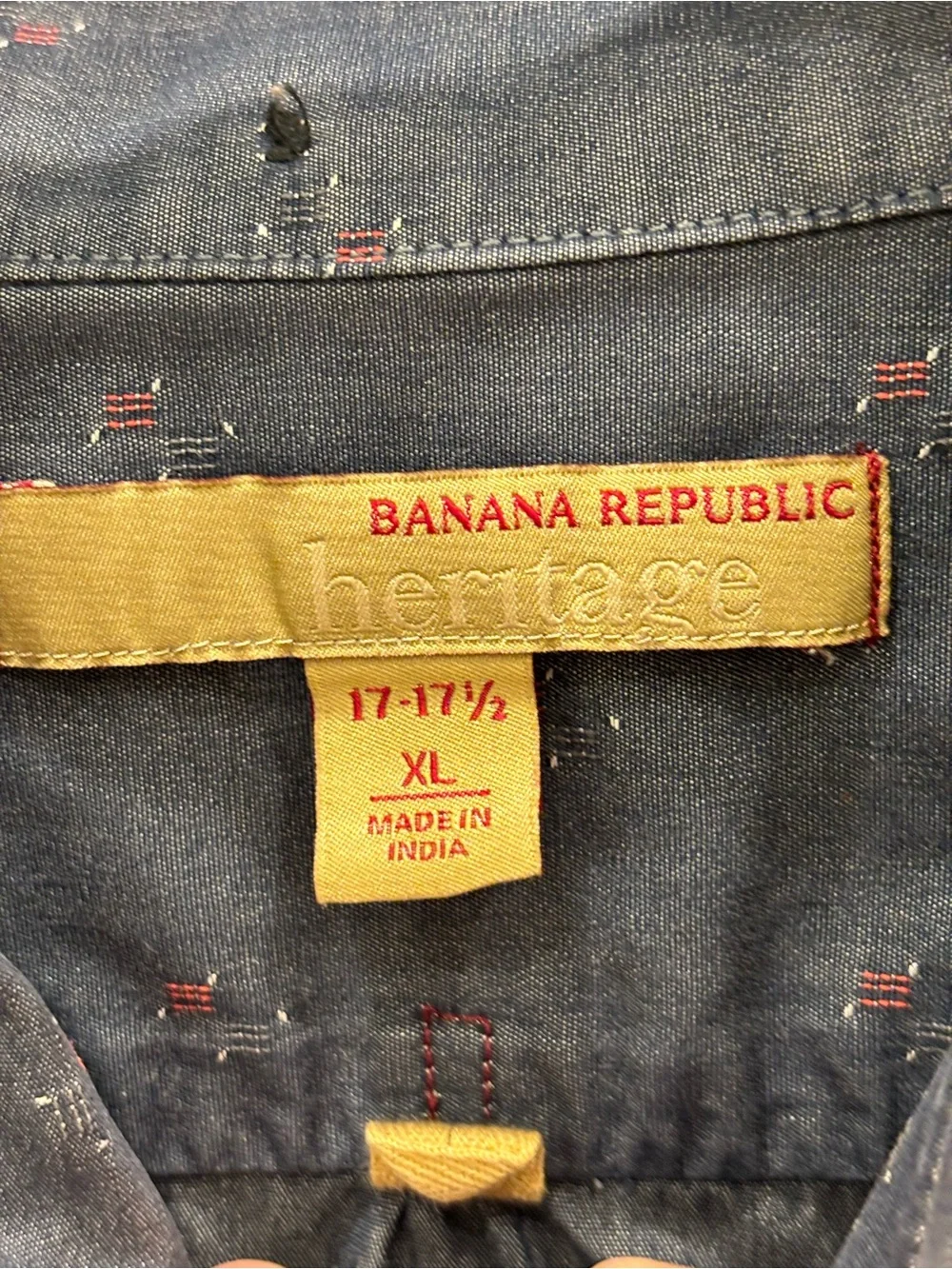 Banana Republic Heritage Navy  Button-Down Shirt w/ Red Embroidery